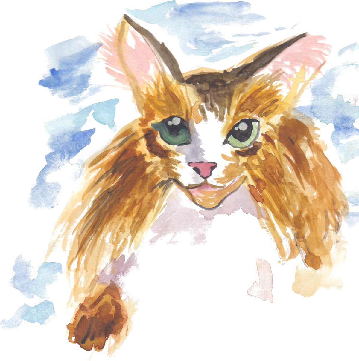 Fluffy Cat: A fluffy long-haired cat with green eyes, peeking out of a cloud of blue.